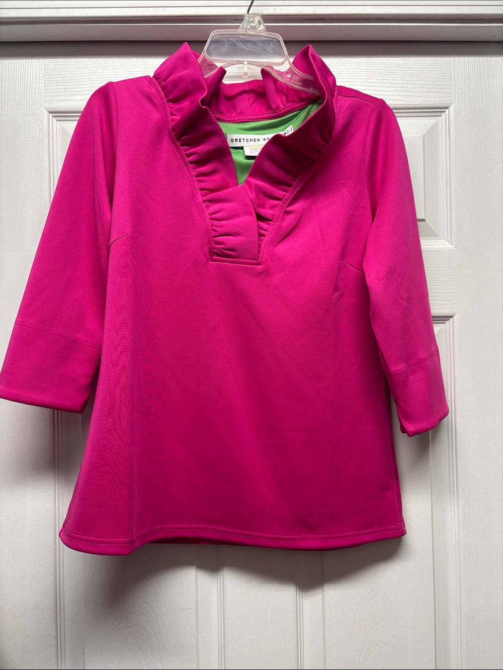 Gretchen Scott Designs Ruffle V-Neck Top in Hot Pink Medium
